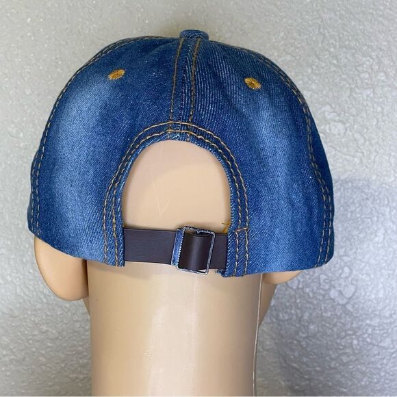 Magid Rhinestone Distressed Denim Love Ball Cap Hat Red and Silver Rhinestones - Picture 3 of 10